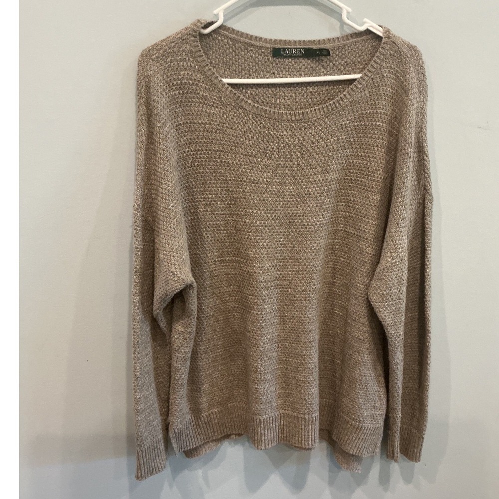 Lauren Ralph Lauren Womens Waffle Knit Cotton Sweater XL Grey Fall Country Boho